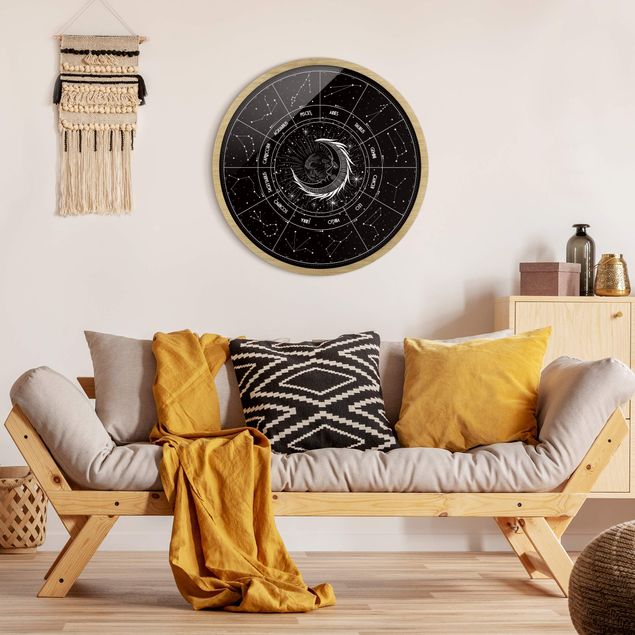 Obraz czarny Astrology Moon And Zodiac Signs Black