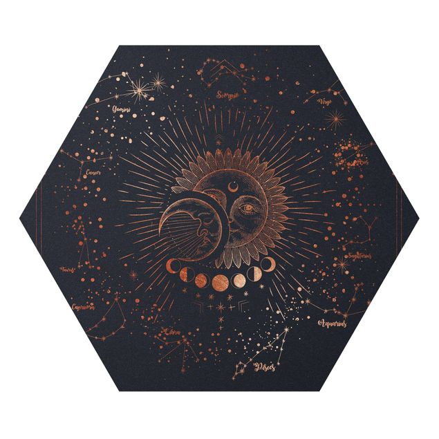 Obrazy na ścianę Astrology Sun Moon And Stars Blue Gold