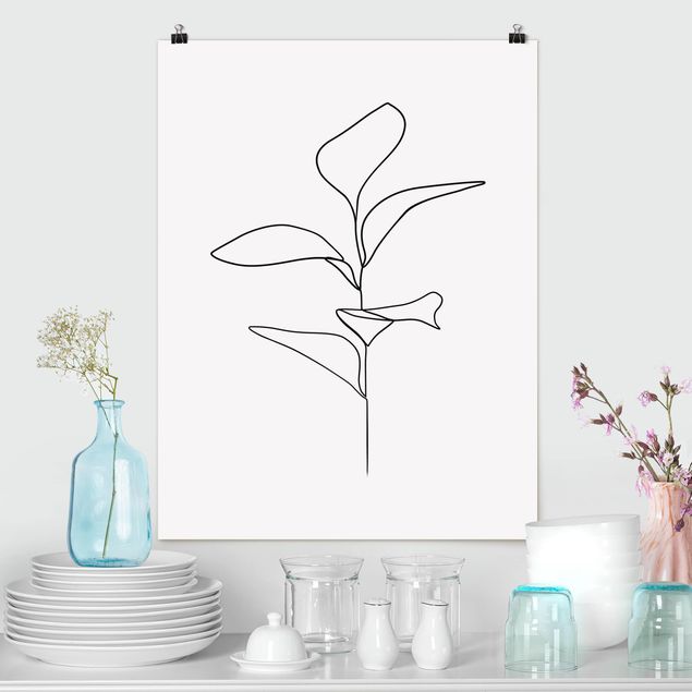 Obrazy do salonu nowoczesne Line Art Liście roślin Czarne Białe