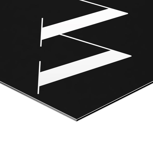 Obraz heksagonalny z Alu-Dibond - Czarna litera Szeryf W