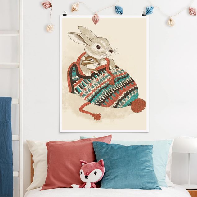 Obrazy do salonu nowoczesne Ilustracja przedstawiająca króliczka w czapce