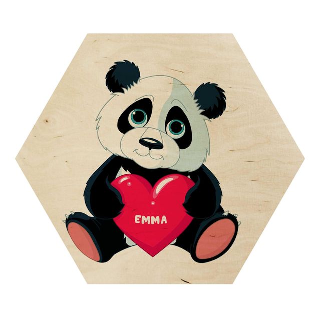 Obraz heksagonalny z drewna - Panda z sercem