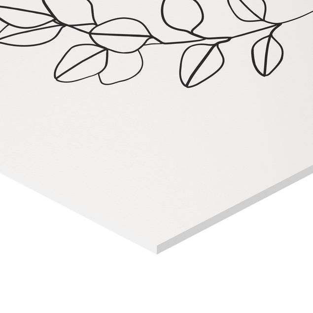 Obraz heksagonalny Line Art Gałązka liści czarno-biały