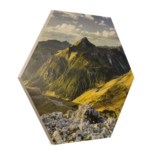 Obrazy z drewna Góry i dolina w Alpach Lechtalskich w Tyrolu