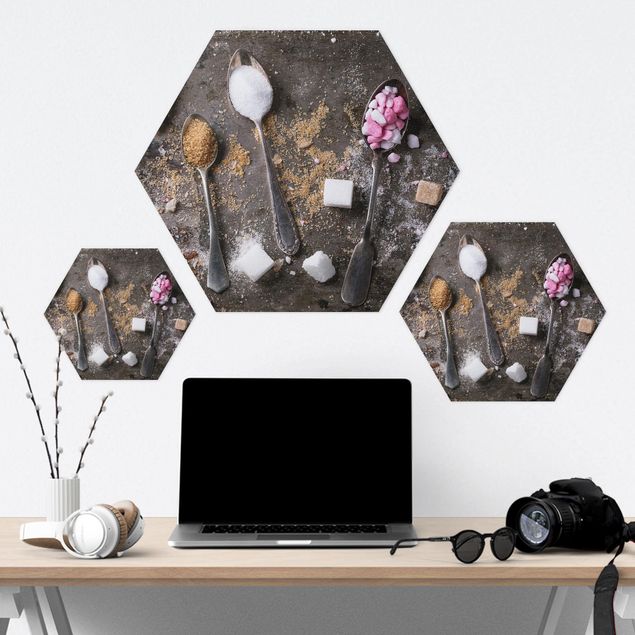 Obraz heksagonalny z Forex - Łyżka w stylu vintage z cukrem