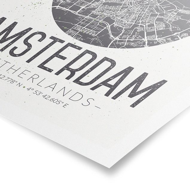 Czarno białe obrazy Mapa miasta Amsterdam - Retro