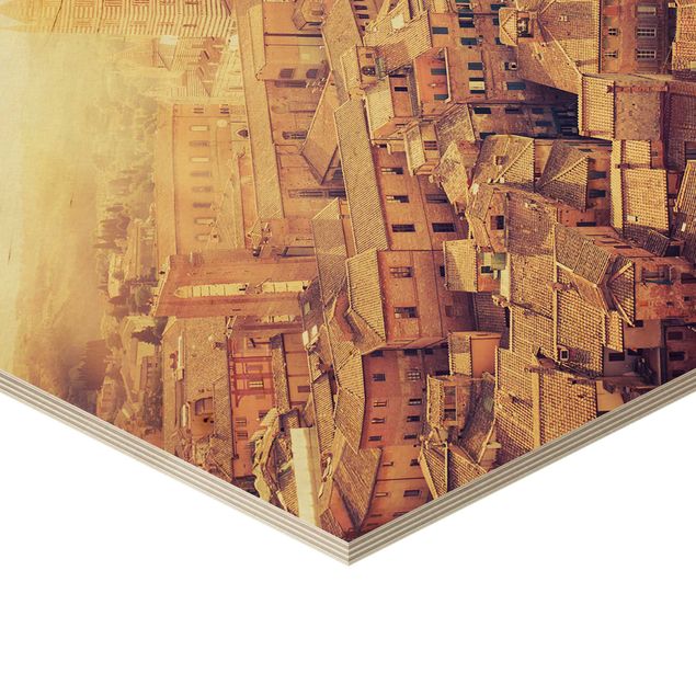 Obraz heksagonalny z drewna - Ognista Siena