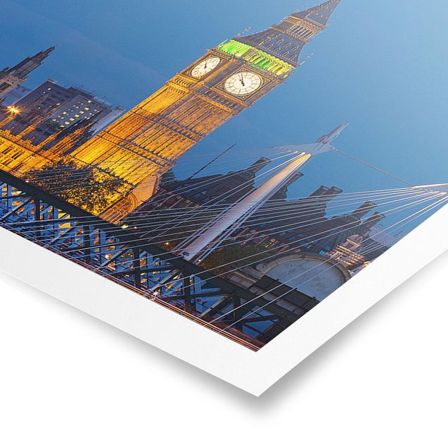 Plakaty architektura Big Ben i Pałac Westminsterski w Londynie nocą