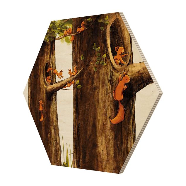 Obraz heksagonalny z drewna - Dom jednorożców