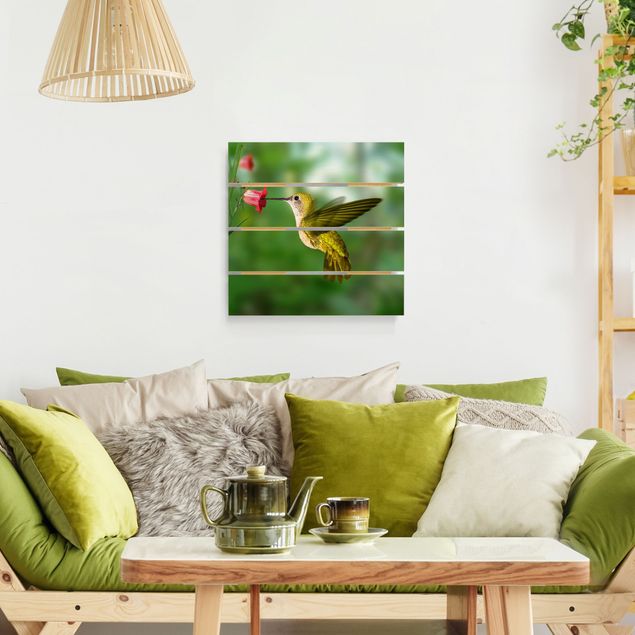 Obrazy drewniane Koliber i kwiat