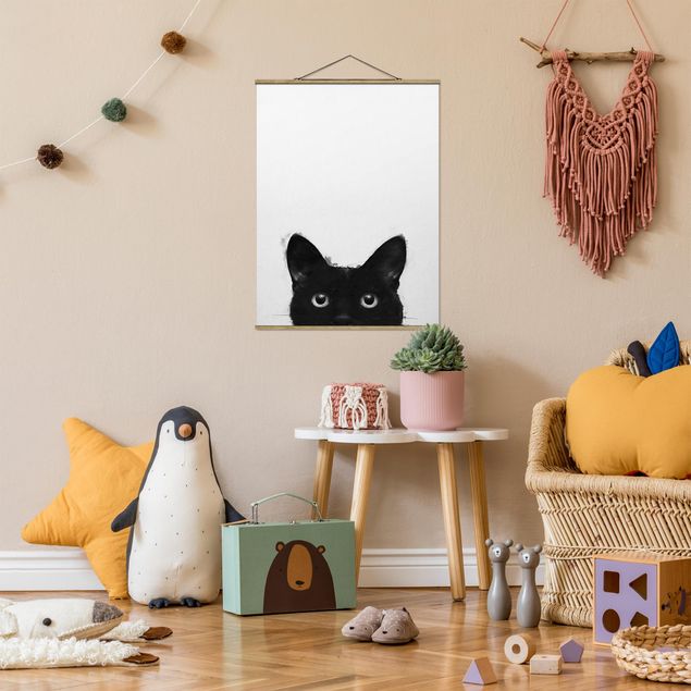 Obrazy nowoczesne Ilustracja czarnego kota na białym obrazie