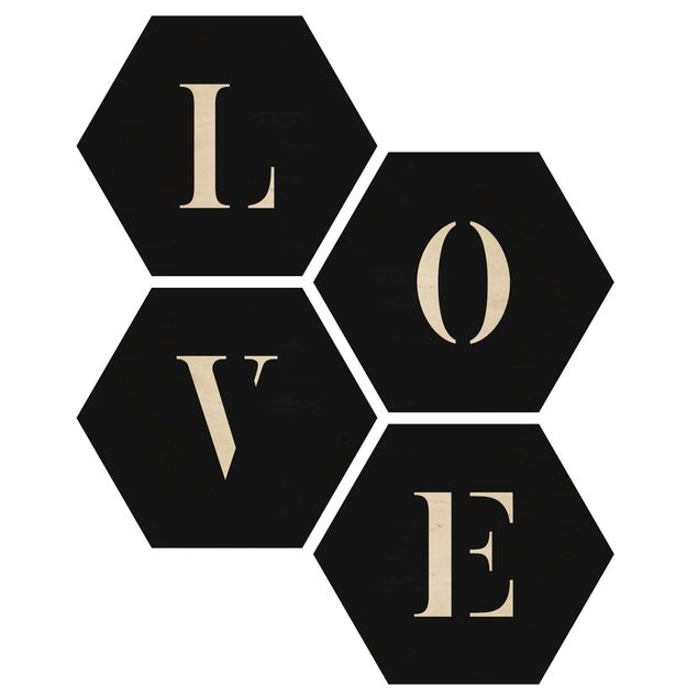 Obraz heksagonalny z drewna 4-częściowy - Litery LOVE Biały zestaw II