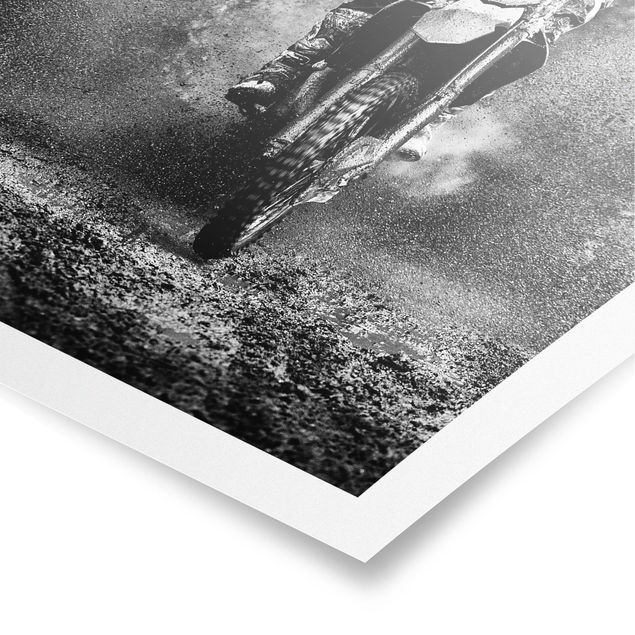 Czarno białe plakaty Motocross w błocie