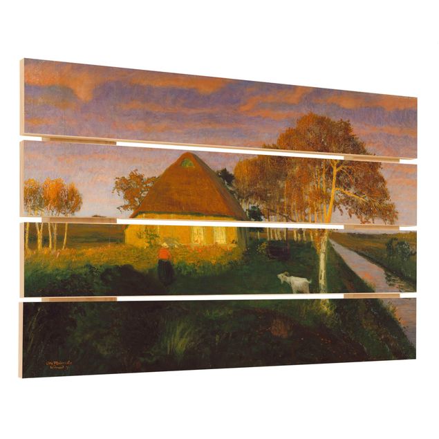 Obrazy z drewna Otto Modersohn - Moor Cottage w promieniach wieczornego słońca