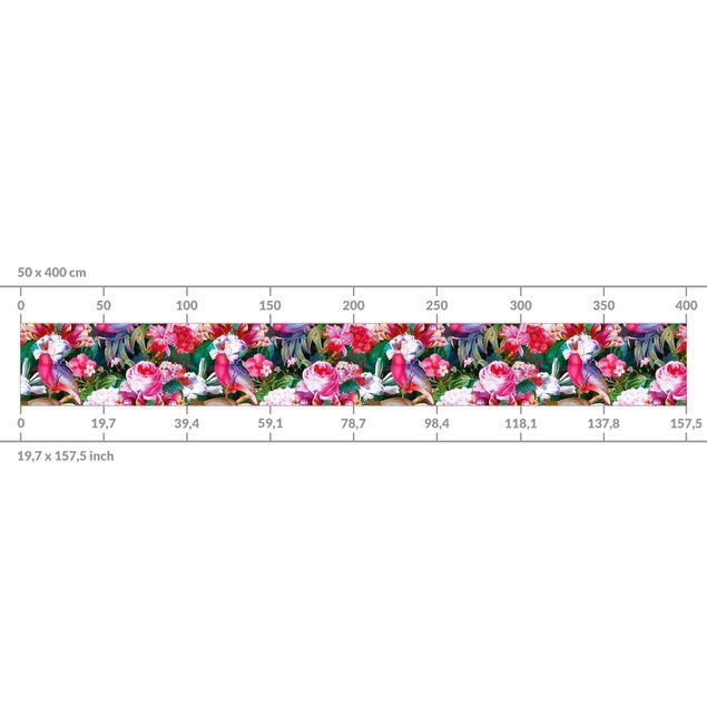 Panel ścienny do kuchni - Kolorowe kwiaty tropikalne z ptakami Różowy II