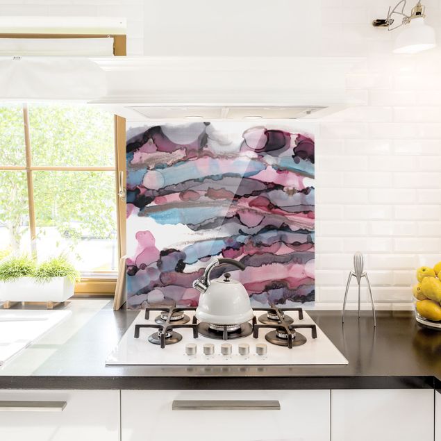 Panele szklane do kuchni Jeździec na fali w kolorze fioletowym z różowym złotem