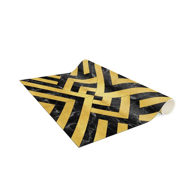 dywan chodnik Płytka geometryczna Mix Art Deco Złoto Black Marble