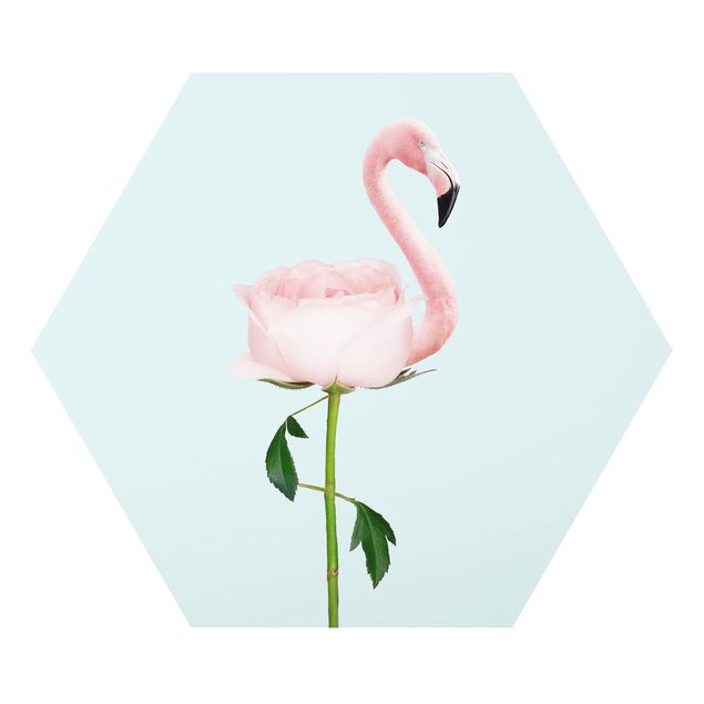 Obraz z niebieskim Flamingo z różą
