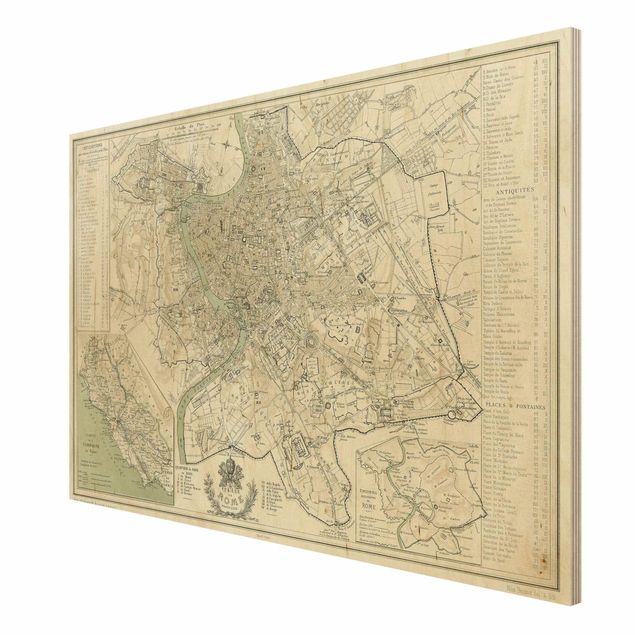Obrazy na drewnie Mapa miasta w stylu vintage Rzym antyk