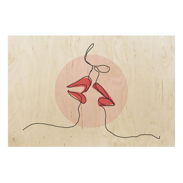 Obrazy z drewna Line Art Lips Kiss