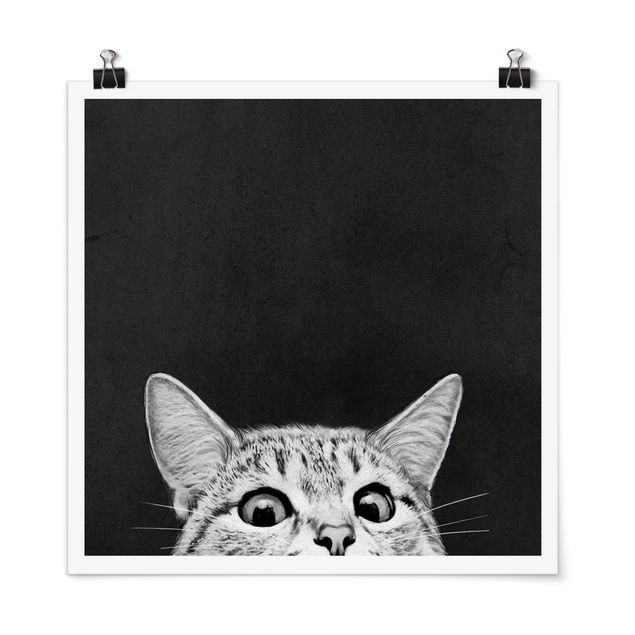 Obrazy nowoczesne Ilustracja kot czarno-biały rysunek