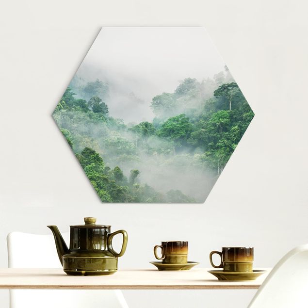 Obraz heksagonalny z Alu-Dibond - Dżungla we mgle