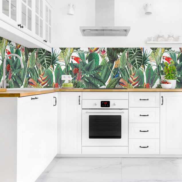 Panele szklane do kuchni Kolorowy wzór tropikalnego lasu deszczowego II