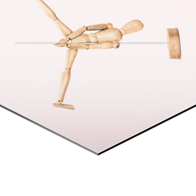 Obraz heksagonalny z Alu-Dibond - Poledance z figurą drewnianą