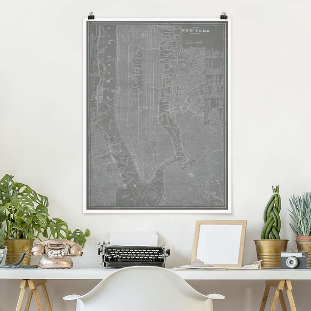 Dekoracja do kuchni Mapa miasta w stylu vintage Nowy Jork Manhattan