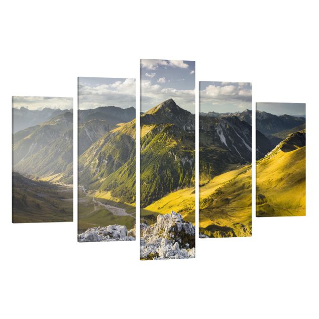 Obraz na płótnie 5-częściowy - Góry i dolina w Alpach Lechtalskich w Tyrolu