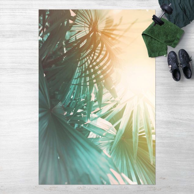 dywan zewnętrzny Rośliny tropikalne Palmy o zachodzie słońca