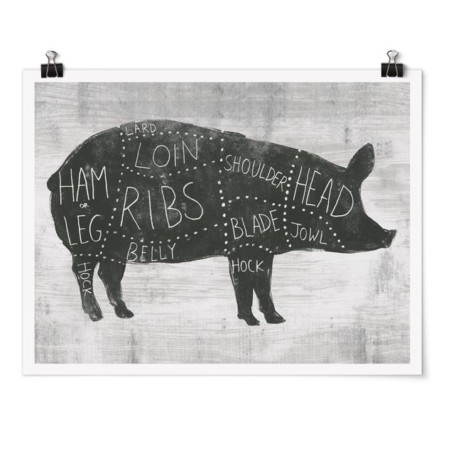 Czarno białe obrazy Tablica ekspozycyjna rzeźnika - świnia