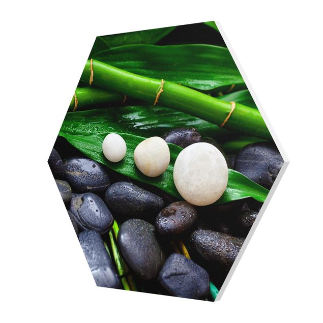 Zielony obraz Zielony bambus z kamieniami Zen