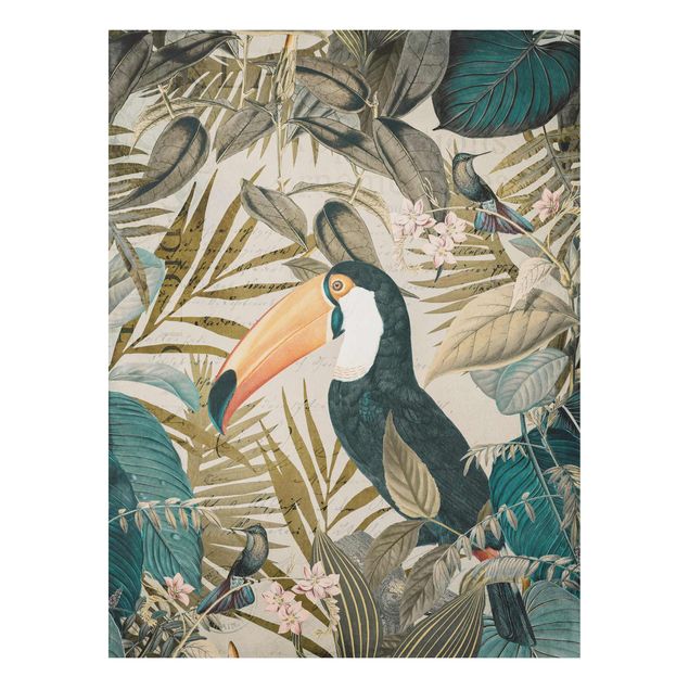 Obrazy do salonu Kolaże w stylu vintage - Tukan w dżungli