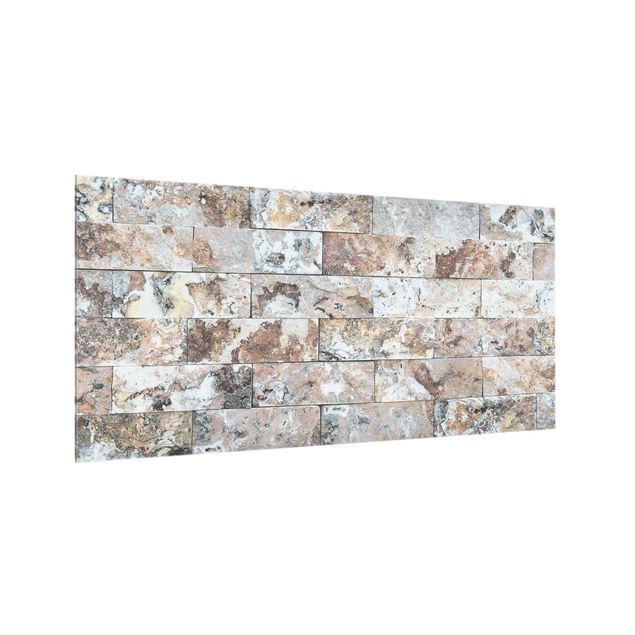 Panel szklany do kuchni - Naturalna ściana z kamienia marmurowego