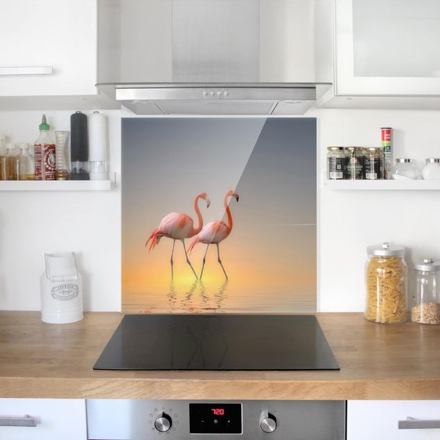 Panel szklany do kuchni Miłość flaminga