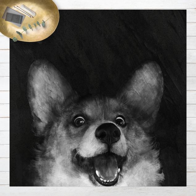 dywany zewnętrzne tarasowe Ilustracja pies Corgi malarstwo czarno-biały