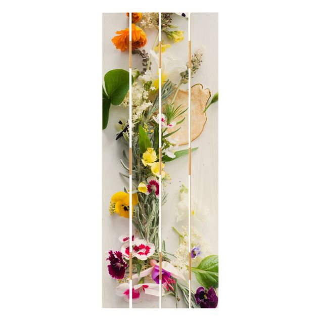 Obraz z drewna - Świeże zioła z jadalnymi kwiatami