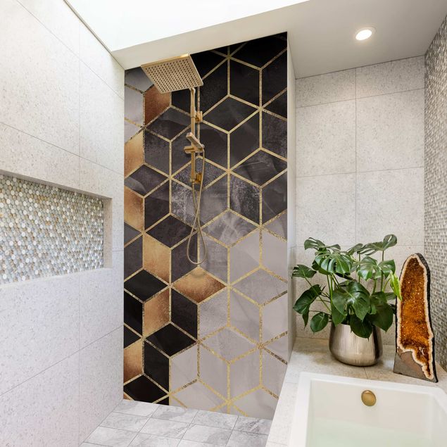 Panele ścienne do łazienki Black And White Golden Geometry