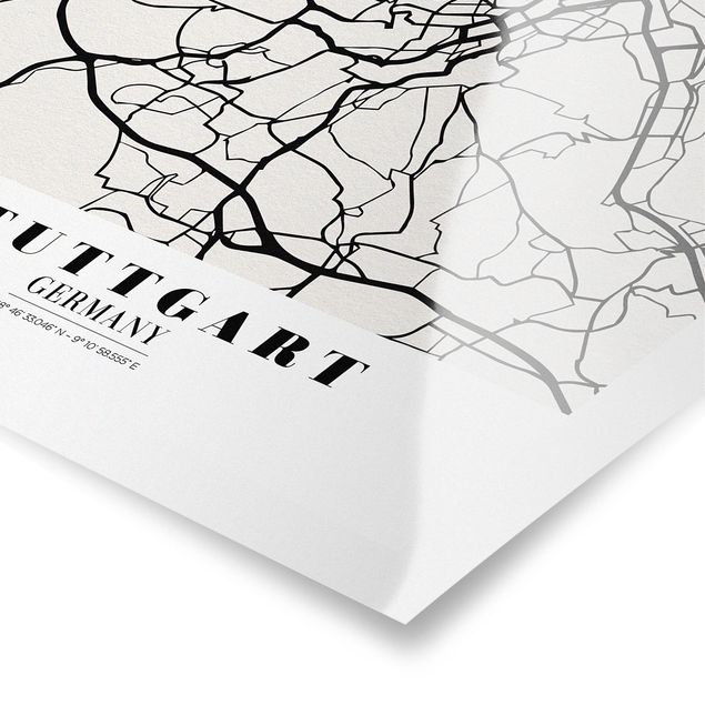 Plakaty czarno białe Mapa miasta Stuttgart - Klasyczna