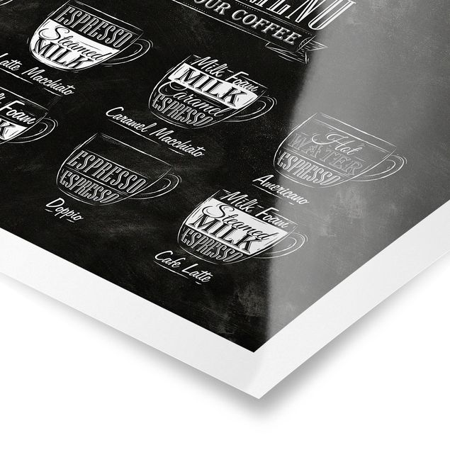 Plakaty czarno białe Tablica kredowa z odmianami kawy