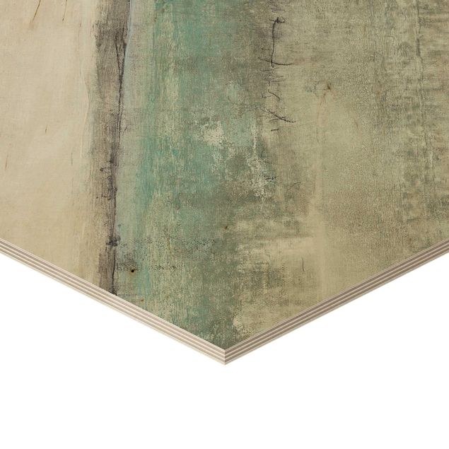 Obraz heksagonalny z drewna - Horyzont nad turkusem I