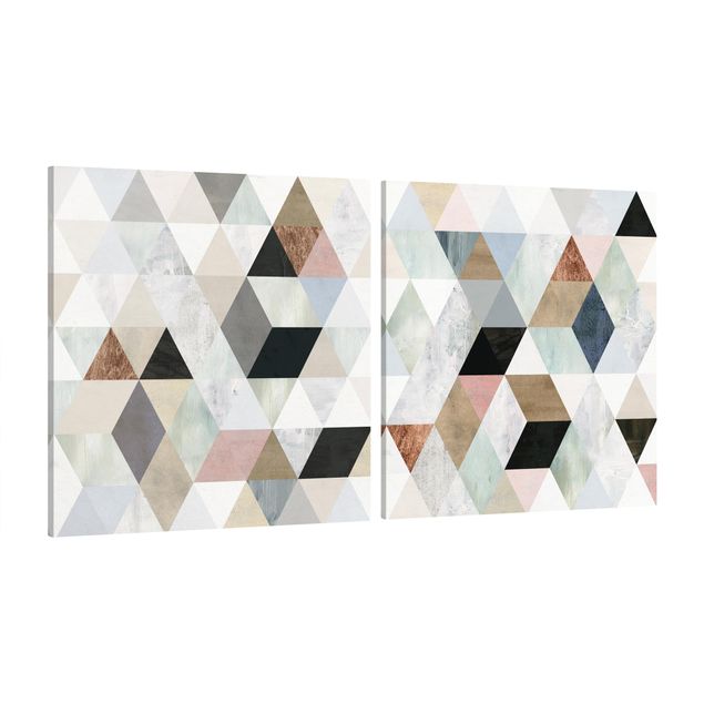 Obrazy na płótnie wzory Mozaika akwarelowa z trójkątami Zestaw I