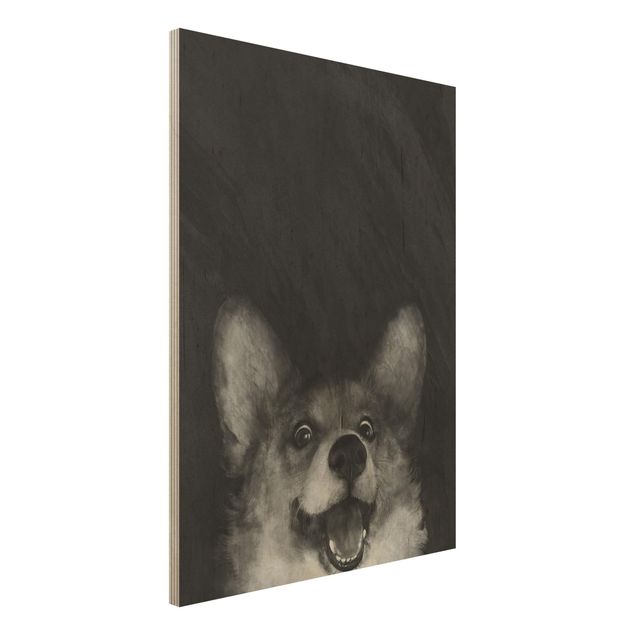 Dekoracja do kuchni Ilustracja pies Corgi malarstwo czarno-biały