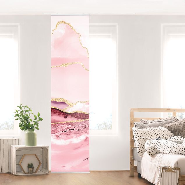 Dekoracja do kuchni Abstrakcyjne góry w kolorze różowym ze złotymi liniami