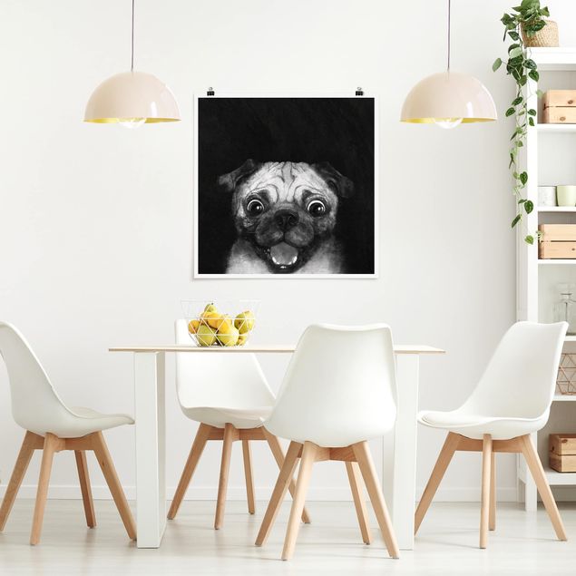 Obrazy nowoczesne Ilustracja pies Pug malarstwo na czarno-biały