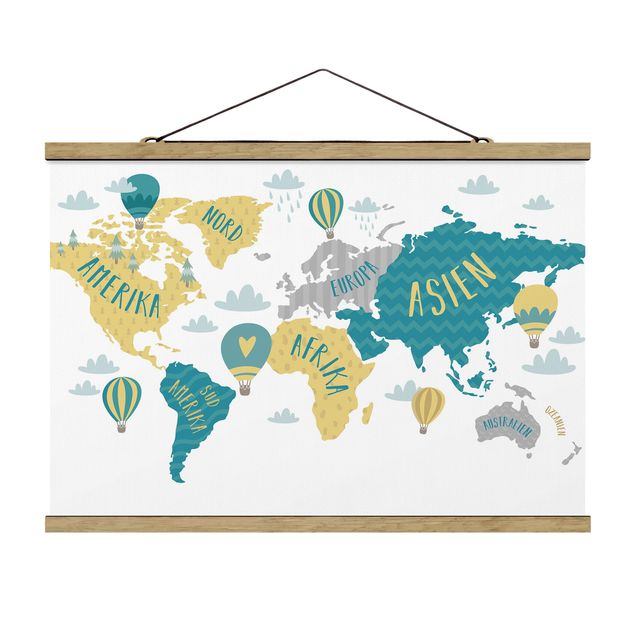 Obraz mapa świata Mapa świata z balonem na ogrzane powietrze