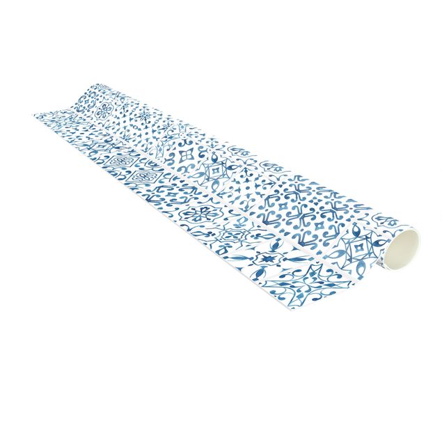 chodnik dywanowy Wzór na płytkach niebiesko-biały