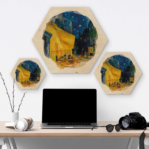 Obraz heksagonalny z drewna - Akwarele - Vincent van Gogh - Taras kawiarni w Arles