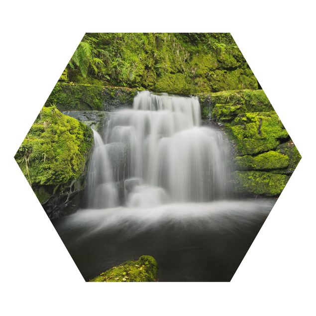 Obraz heksagonalny z Alu-Dibond - Niższy wodospad McLean w Nowej Zelandii